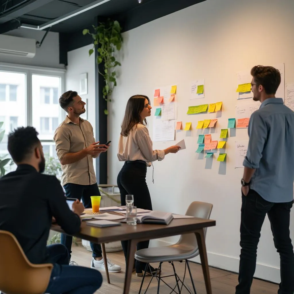 Session de brainstorming d'équipe et innovation